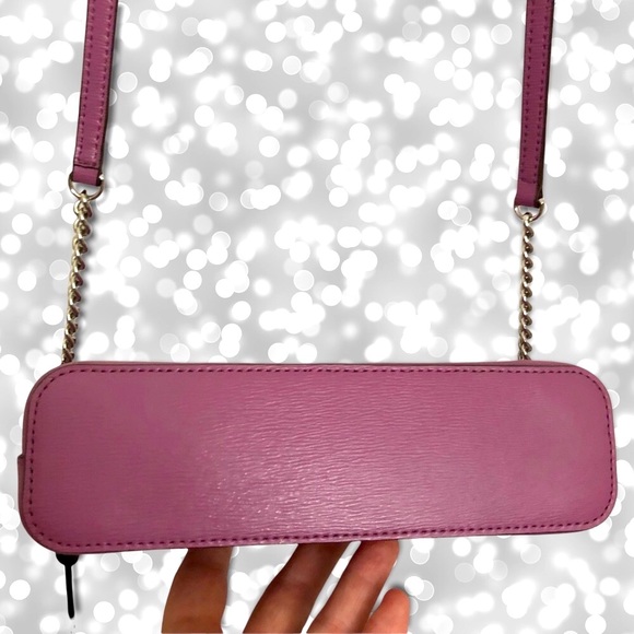 🦋Rare Color DKNY Lilac Genuine Leather Dome Crossbody Bag Silver Tone Chain - Picture 9 of 15